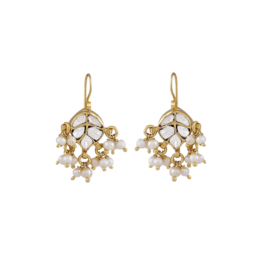 Gilded Leaf Polki Pattern Silver Hanging EarringsGilded Leaf Polki Pattern