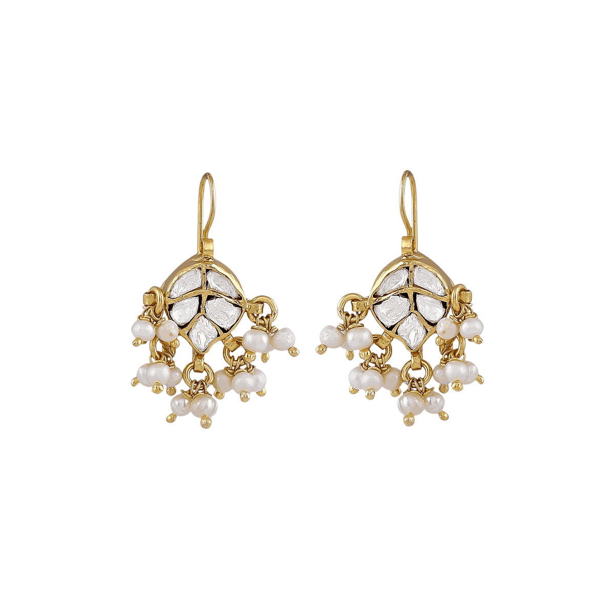 Gilded Leaf Polki Pattern Silver Hanging EarringsGilded Leaf Polki Pattern