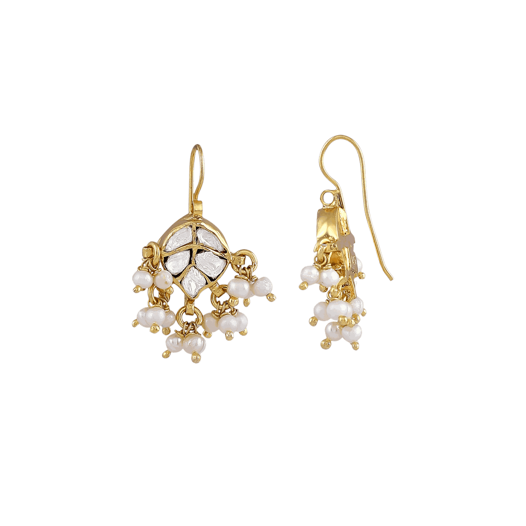 Gilded Leaf Polki Pattern Silver Hanging EarringsGilded Leaf Polki Pattern