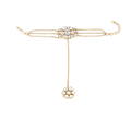 Gold-Plated Silver Polki Haath Phool featuring floral clusters with white stones, connected by a delicate gold chain and adjustable strap.