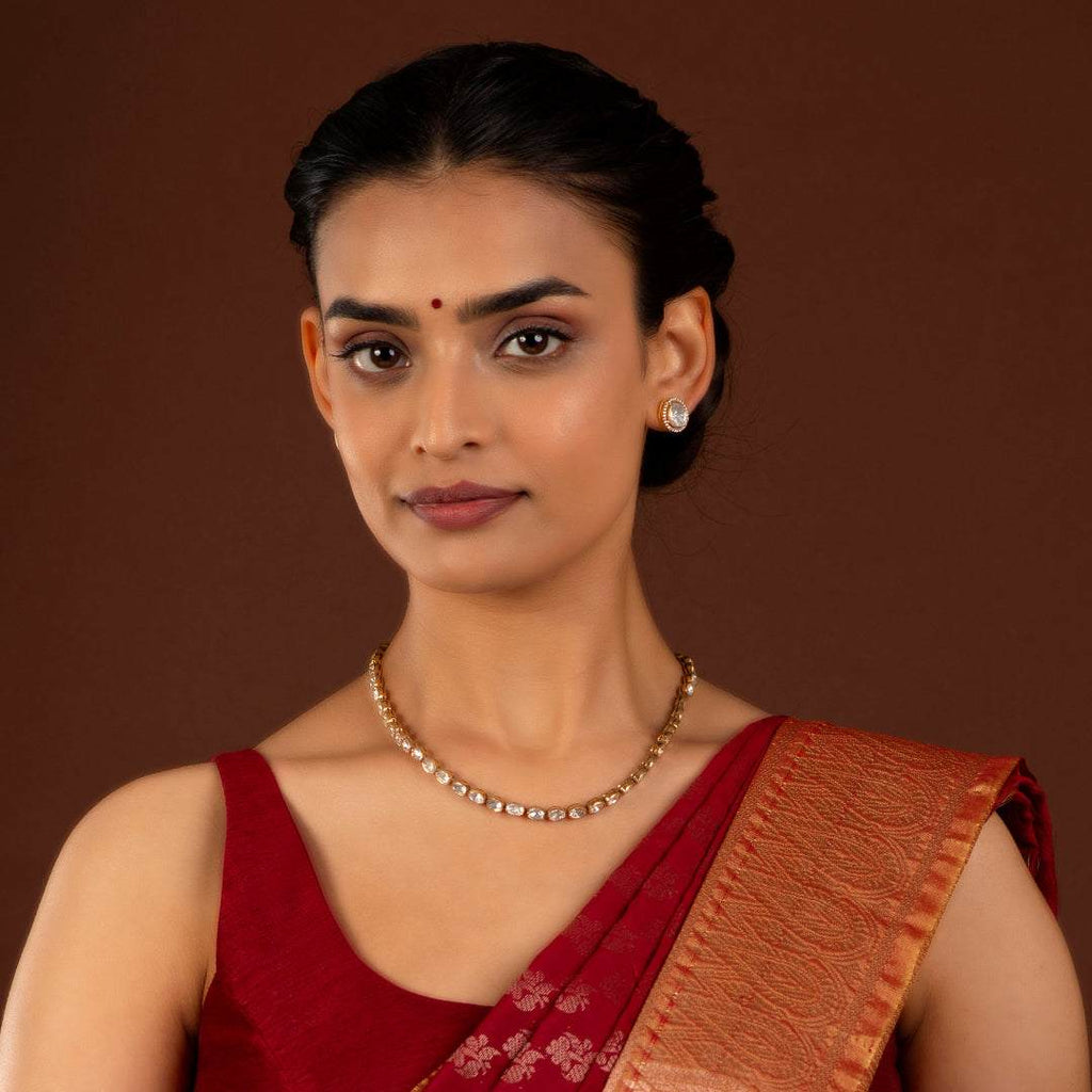 Polki-Style 92.5 Silver Necklace by Tavya Jewellery - styled close-up