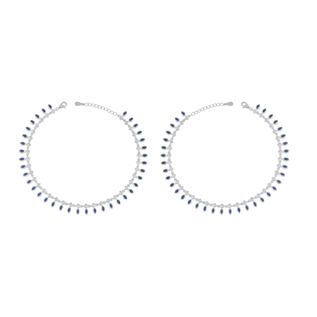 Bloom Blue Stone Silver Anklets by Tavya Jewellery - front view