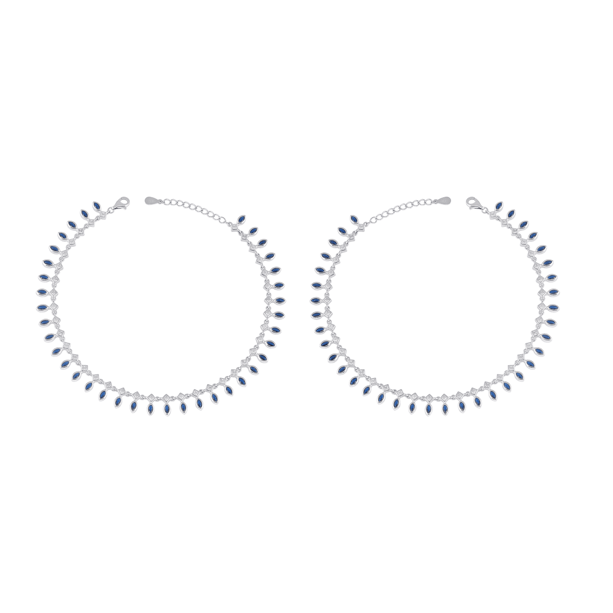 Bloom Blue Stone Silver Anklets by Tavya Jewellery - front view