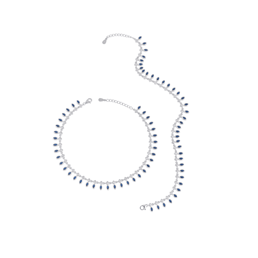 Bloom Blue Stone Silver Anklets by Tavya Jewellery - side view