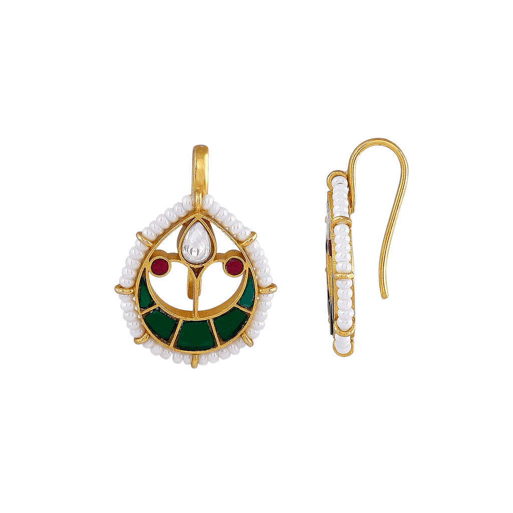 Kundan Pattern Silver Drop EarringsKundan Pattern Silver Drop Earrings