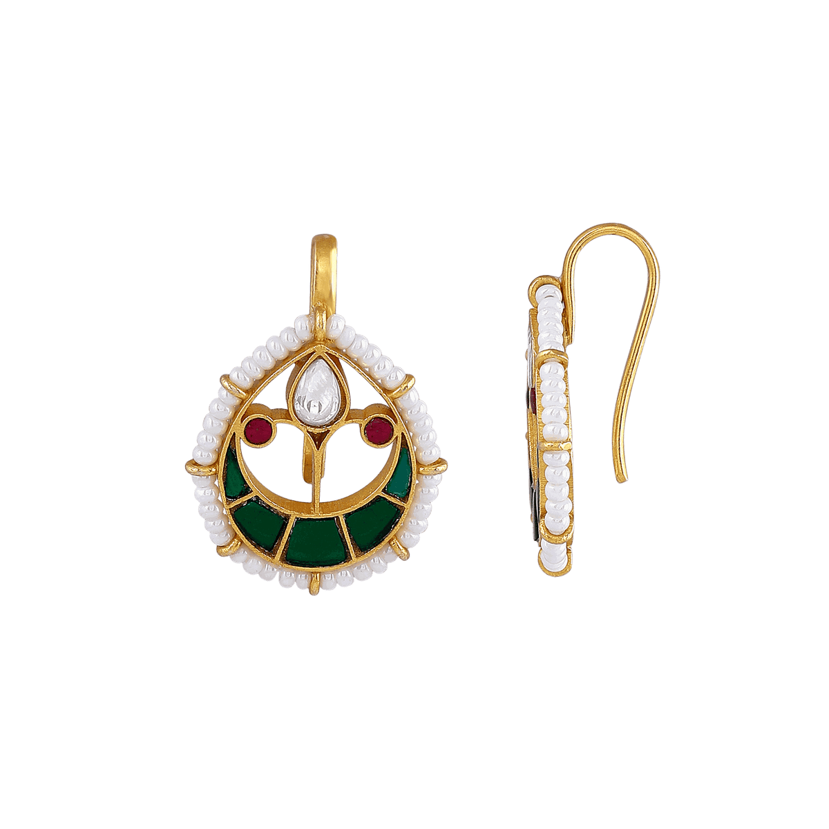 Kundan Pattern Silver Drop EarringsKundan Pattern Silver Drop Earrings