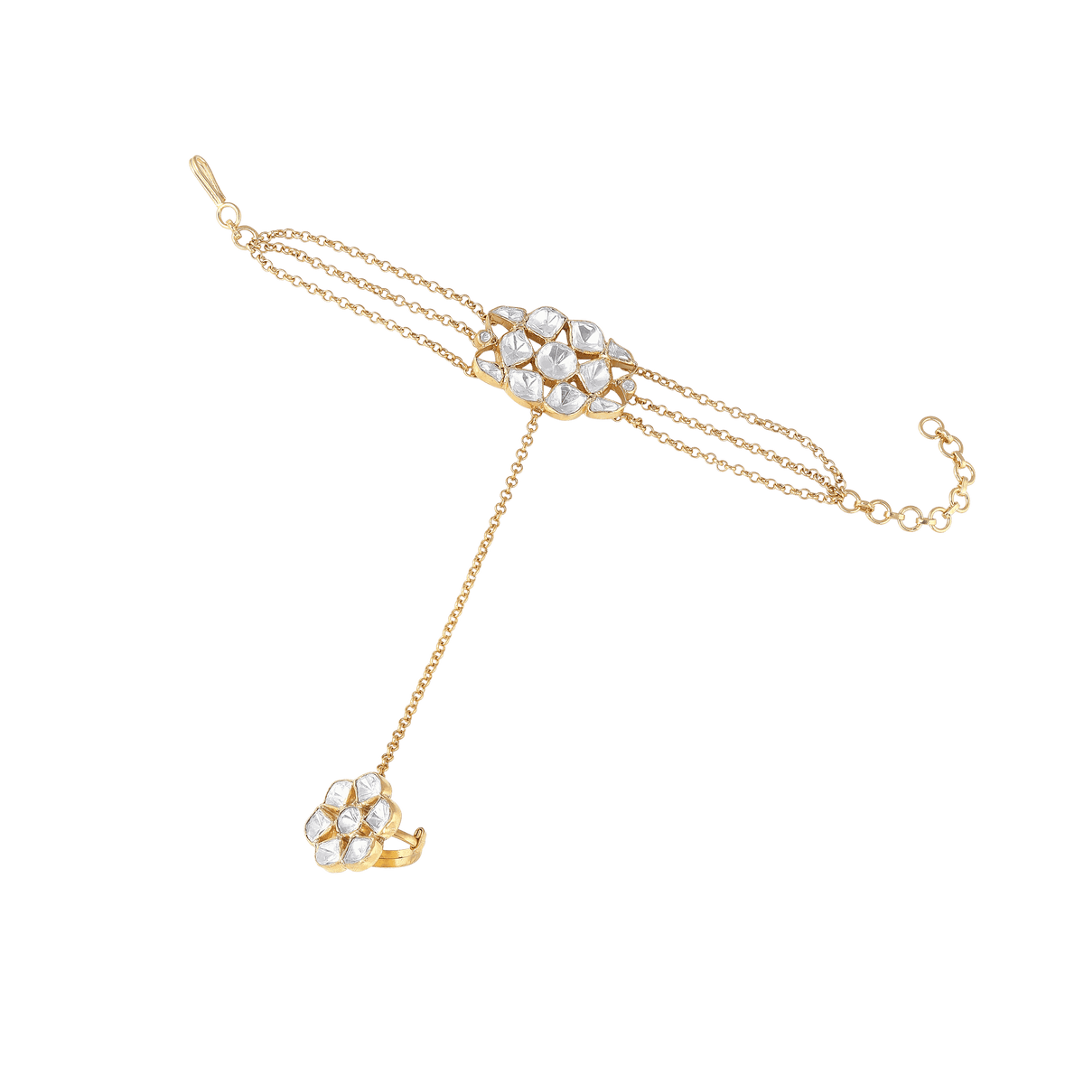 Gold-Plated Silver Polki Haath PhoolGold-Plated Silver Polki Haath Phool