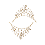 Silver Three-Layered gold polished ear chains with intricate floral patterns and lustrous pearl drops in a traditional design