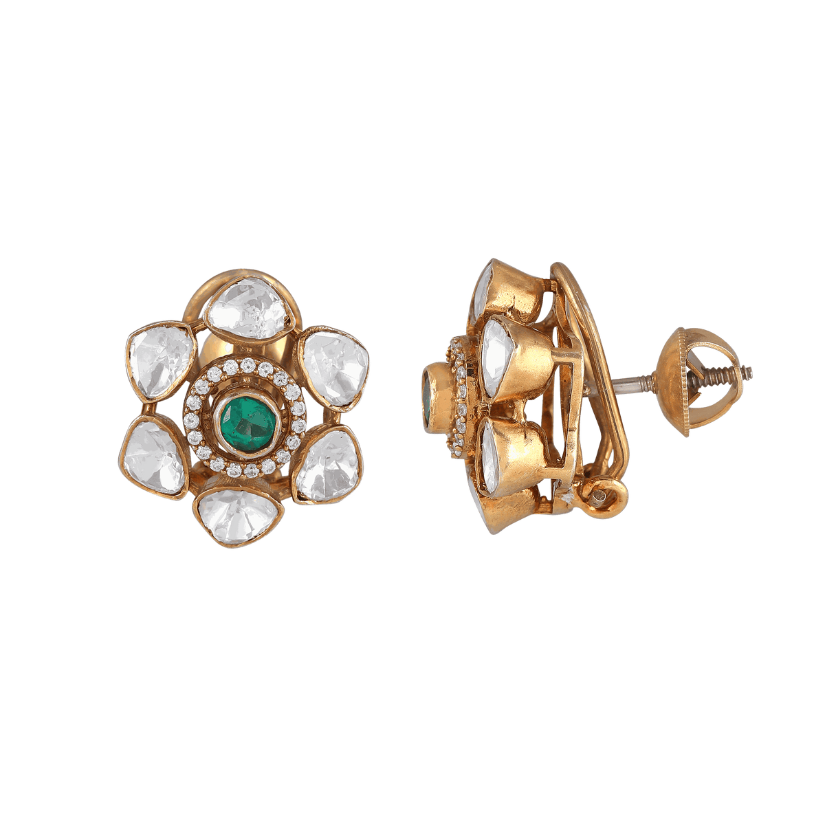Silver Floral Studs with Gold PolishSilver Floral Studs
