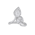 Radiant Pear & Circular CZ Bypass Silver Ring featuring an asymmetric sterling silver band with pear-shaped and round cubic zirconia stones.