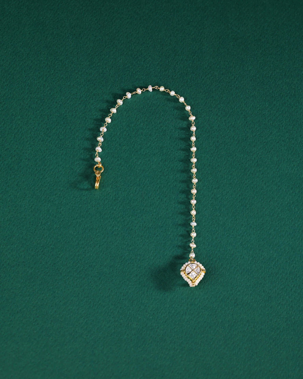 92.5 Silver CZ Nose Ring with Delicate Pearl Chain92.5 Silver CZ Nose Ring