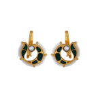 Silver Peacock Bugadi Earrings with Green AccentsSilver Peacock Bugadi Earrings