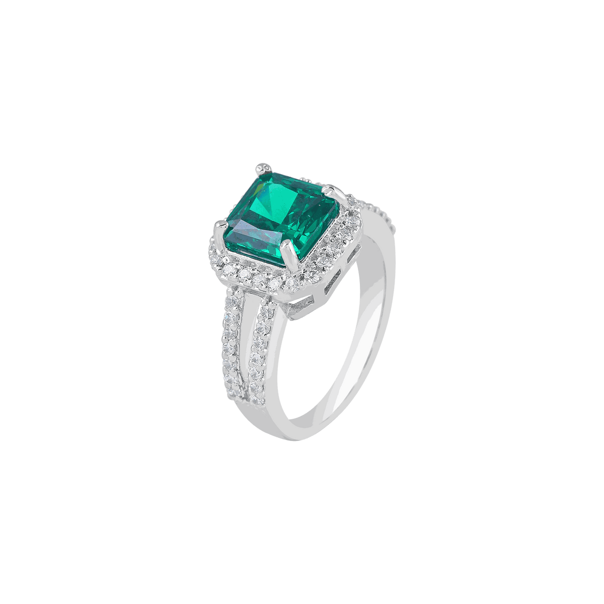 Green Cushion-Cut Halo Ring in 92.5 SilverGreen Cushion-Cut Halo Ring