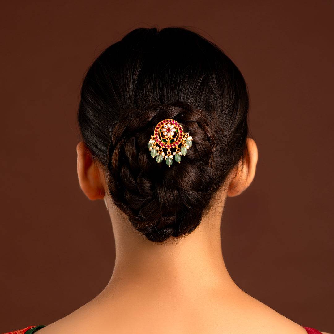 Vintage-Inspired Floral 92.5 Silver Hair Pin by Tavya Jewellery - styled close-up