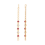 92.5 Silver Gold-Tone single-line ear chain with red and white semi-circle CZ stones and a gold-plated link chain