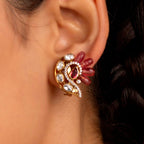 Silver Peacock Stud Earrings in Pink Stone by Tavya Jewellery - side view