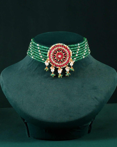 92.5 Silver Green Bead Choker92.5 Silver Green Bead Choker