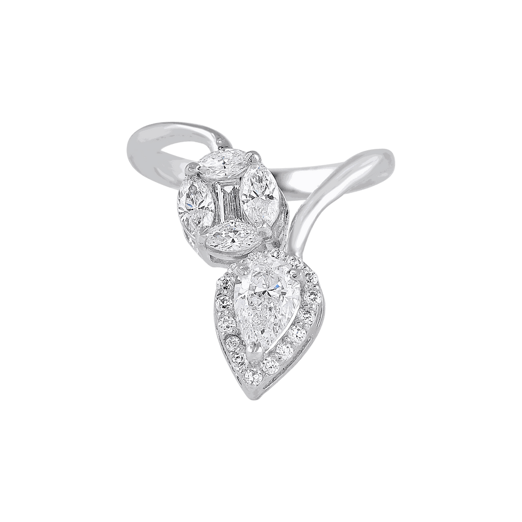 Radiant Pear & Circular CZ Bypass Silver RingRadiant Pear & Circular CZ Bypass Silver Ring