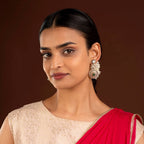 Empress Leaf-Motif Polki Style Silver Drop Earrings by Tavya Jewellery - styled close-up
