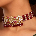 Silver Floral Medallion Choker by Tavya Jewellery - styled close-up
