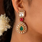 Floral Leaf Motif 92.5 Silver Dangler Earrings by Tavya Jewellery - side view