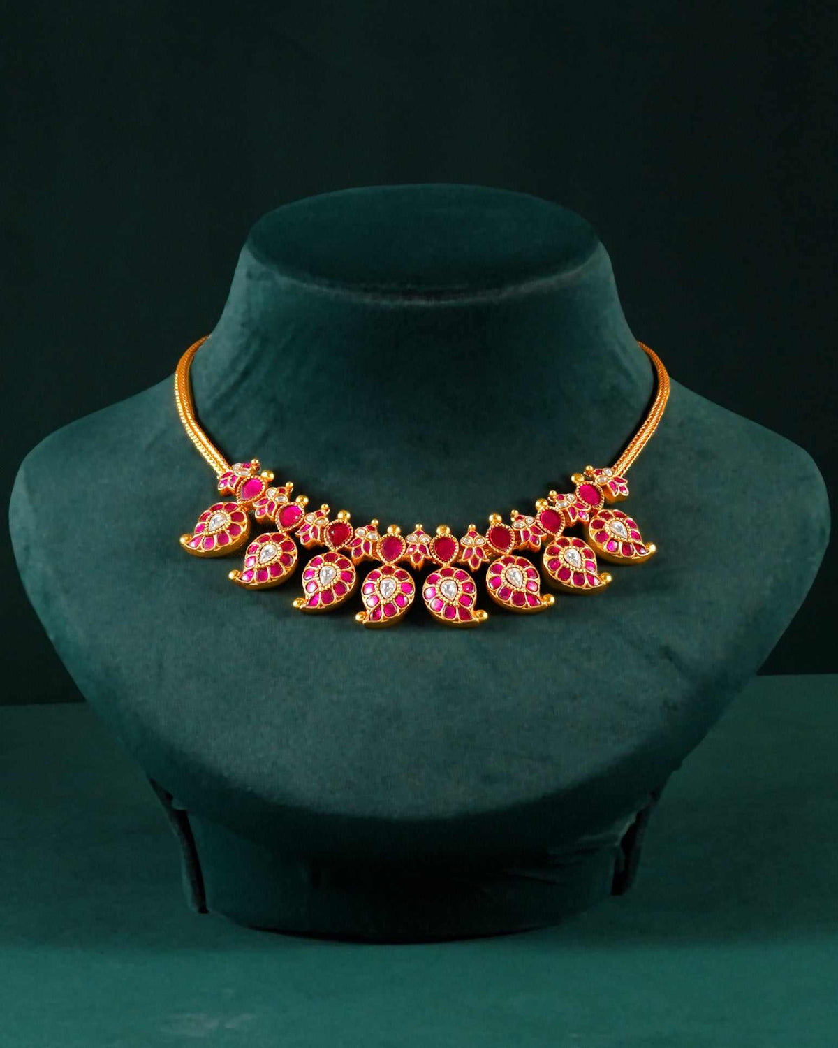 Silver Mango Necklace with Kundan PatternSilver Mango Necklace