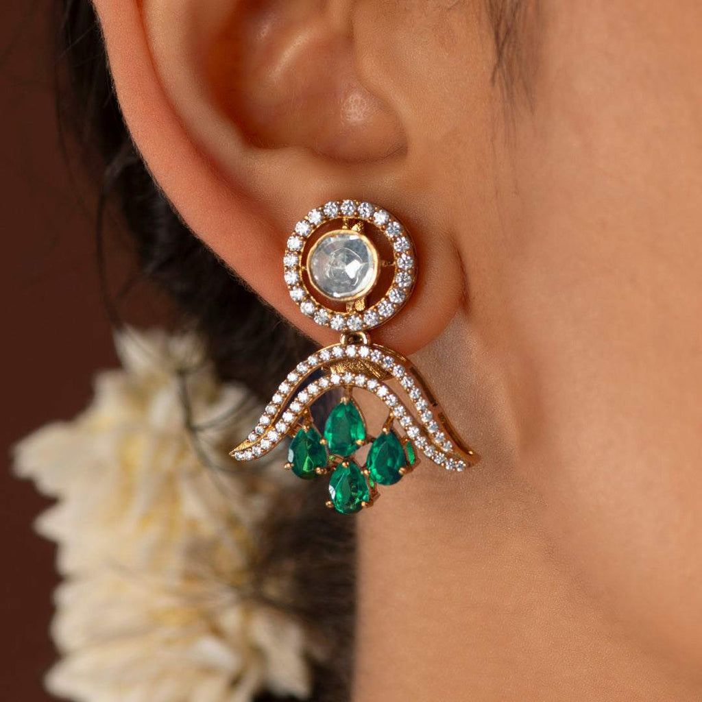 Vintage Polki-Inspired Silver Drop Earrings by Tavya Jewellery - side view