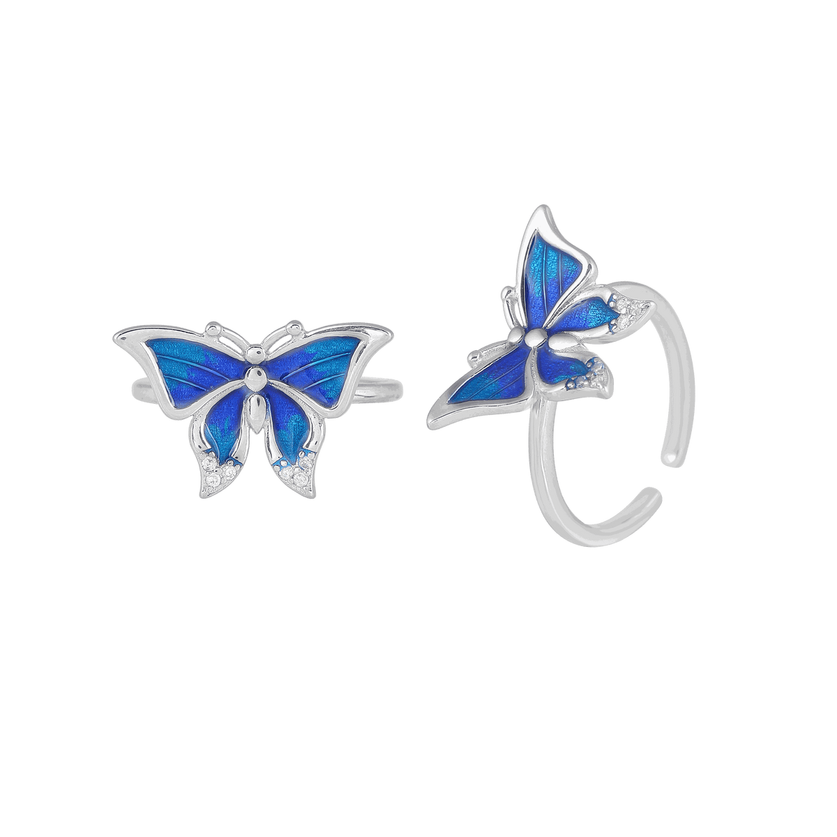 Silver Blue Wing Butterfly Toe RingsSilver Blue Wing Butterfly Toe Rings