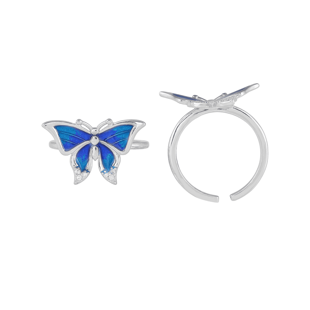 Silver Blue Wing Butterfly Toe RingsSilver Blue Wing Butterfly Toe Rings