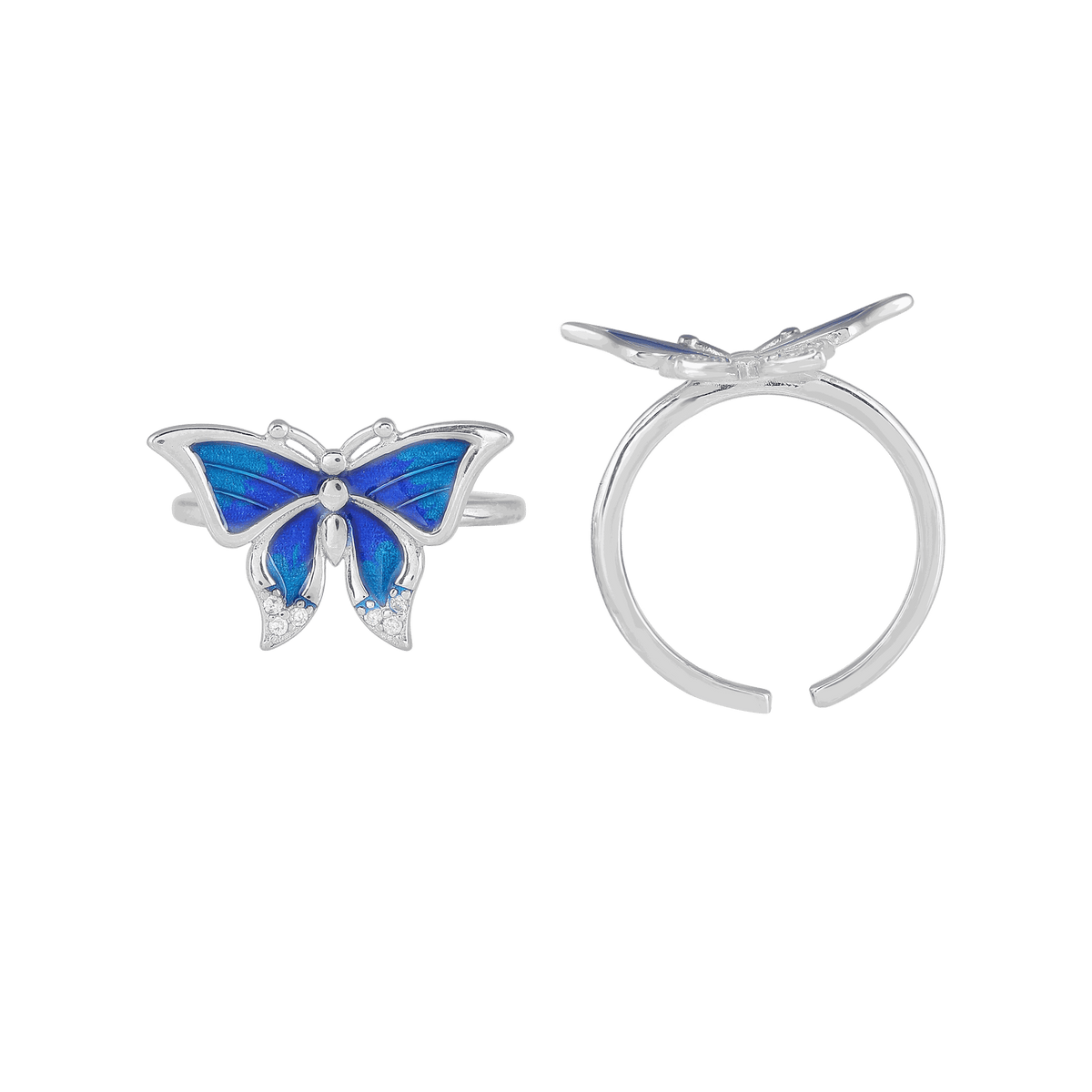 Silver Blue Wing Butterfly Toe RingsSilver Blue Wing Butterfly Toe Rings