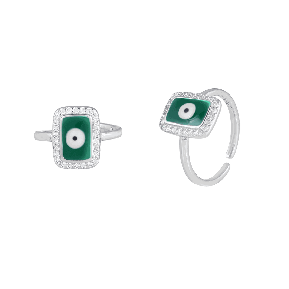 Silver Green Evil Eye Toe Ring SetSilver Green Evil Eye Toe Rings