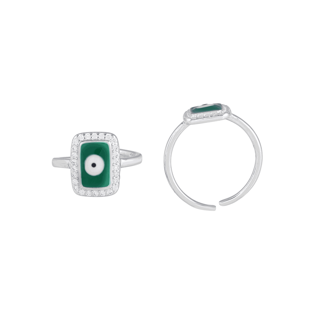 Silver Green Evil Eye Toe Ring SetSilver Green Evil Eye Toe Rings