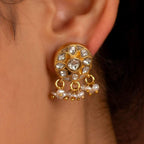 Silver Polki Style CZ Studs with Pearl DropsSilver Polki Style CZ Studs