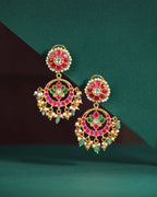 92.5 Silver Gold-Plated Kundan Pattern Chandbali Earrings92.5 Silver