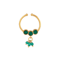 Silver Gold-Plated Nose Ring featuring a minimalist gold hoop design with three green stones and dangling green bead charms.