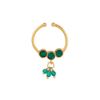 Silver Gold-Plated Nose Ring featuring a minimalist gold hoop design with three green stones and dangling green bead charms.