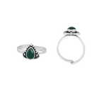Oxidized Silver Green Stone Teardrop Toe RingsOxidized Silver