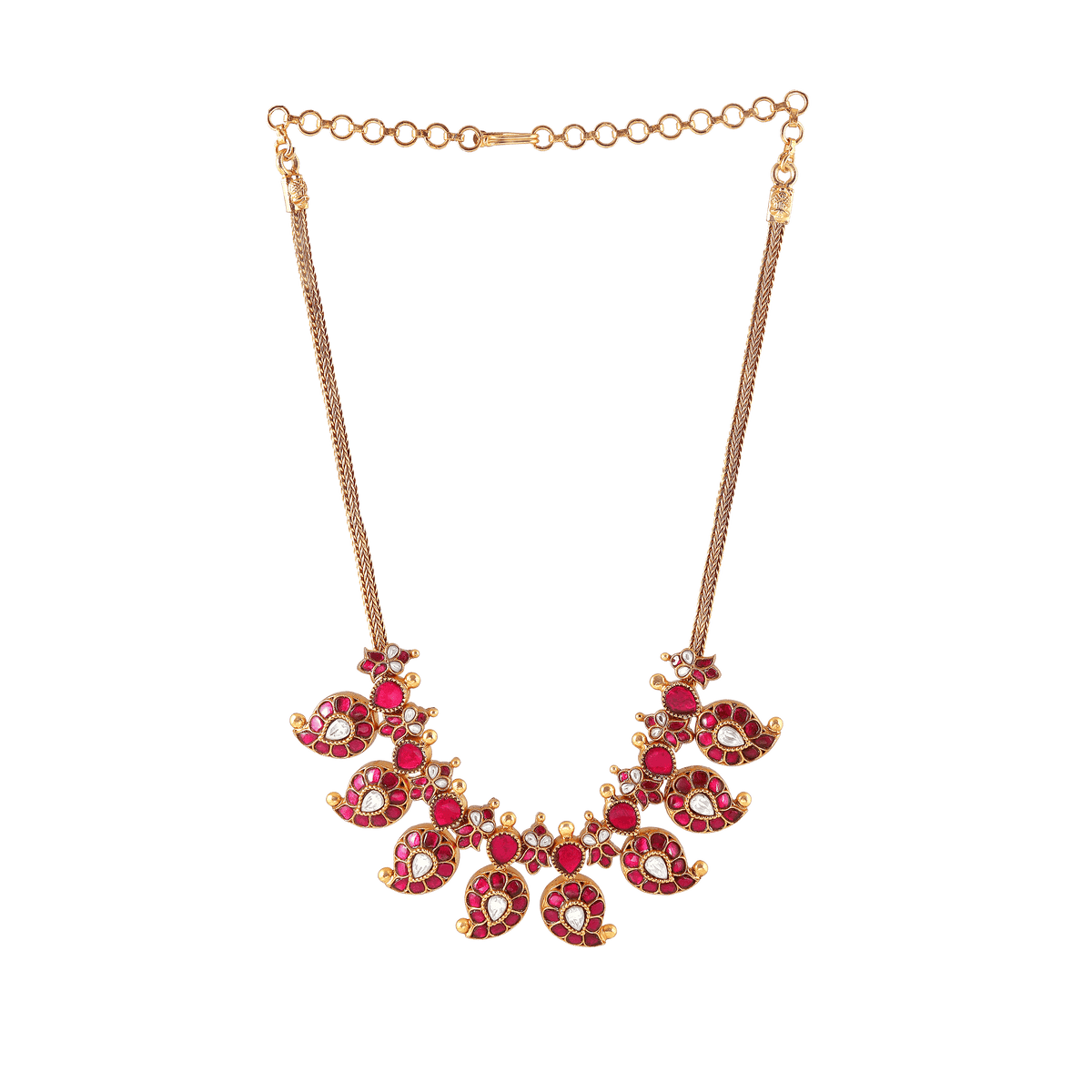Silver Mango Necklace with Kundan PatternSilver Mango Necklace