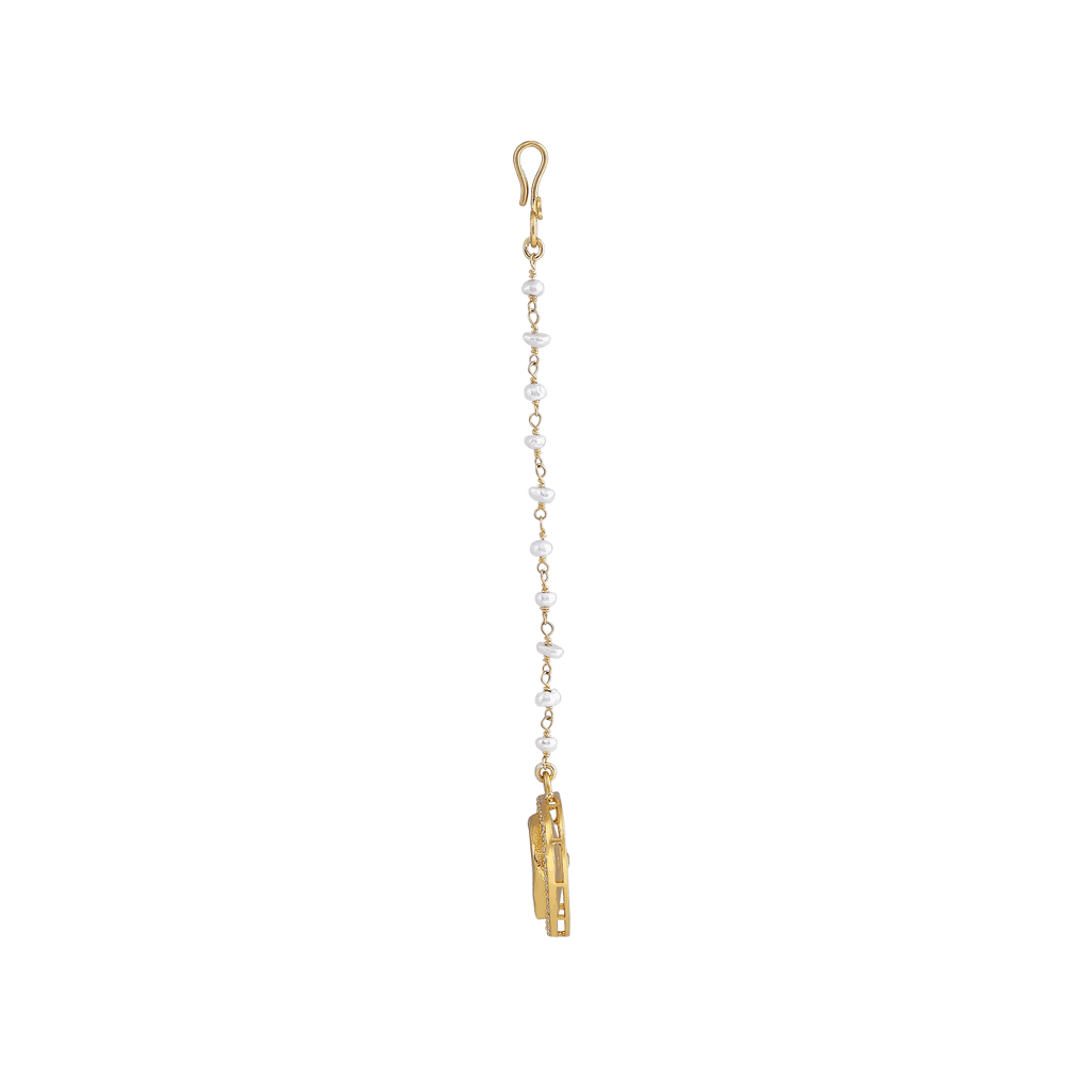 Silver Gold-Plated Heart Maang Tikka with Pearl ChainSilver Gold-Plated Heart Maang Tikka