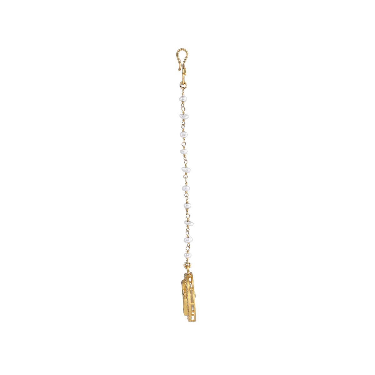 Silver Gold-Plated Heart Maang Tikka with Pearl ChainSilver Gold-Plated Heart Maang Tikka