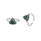 Oxidized Silver Green Stone Teardrop Toe RingsOxidized Silver