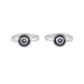 Oxidized Silver CZ Sunburst Toe Rings featuring a clear cubic zirconia center with dark oxidized silver sunburst design