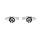Oxidized Silver CZ Sunburst Toe Rings featuring a clear cubic zirconia center with dark oxidized silver sunburst design
