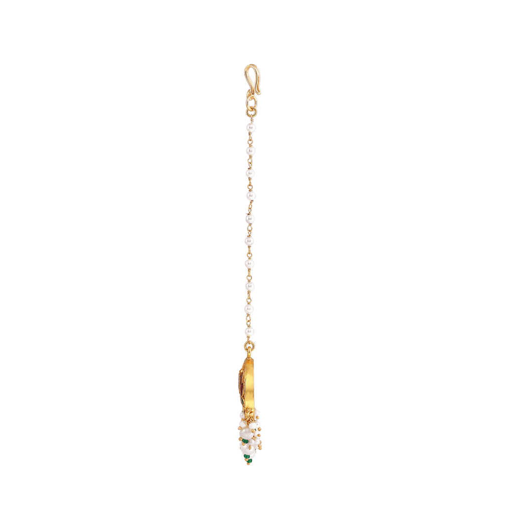 Silver Kundan Pattern Maang Tikka with Lotus DesignSilver Kundan Pattern Maang Tikka