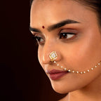 92.5 Silver CZ Nose Ring with Delicate Pearl Chain92.5 Silver CZ Nose Ring