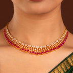 Radiant Flora Pink Stone Choker Set in Silver by Tavya Jewellery - side view