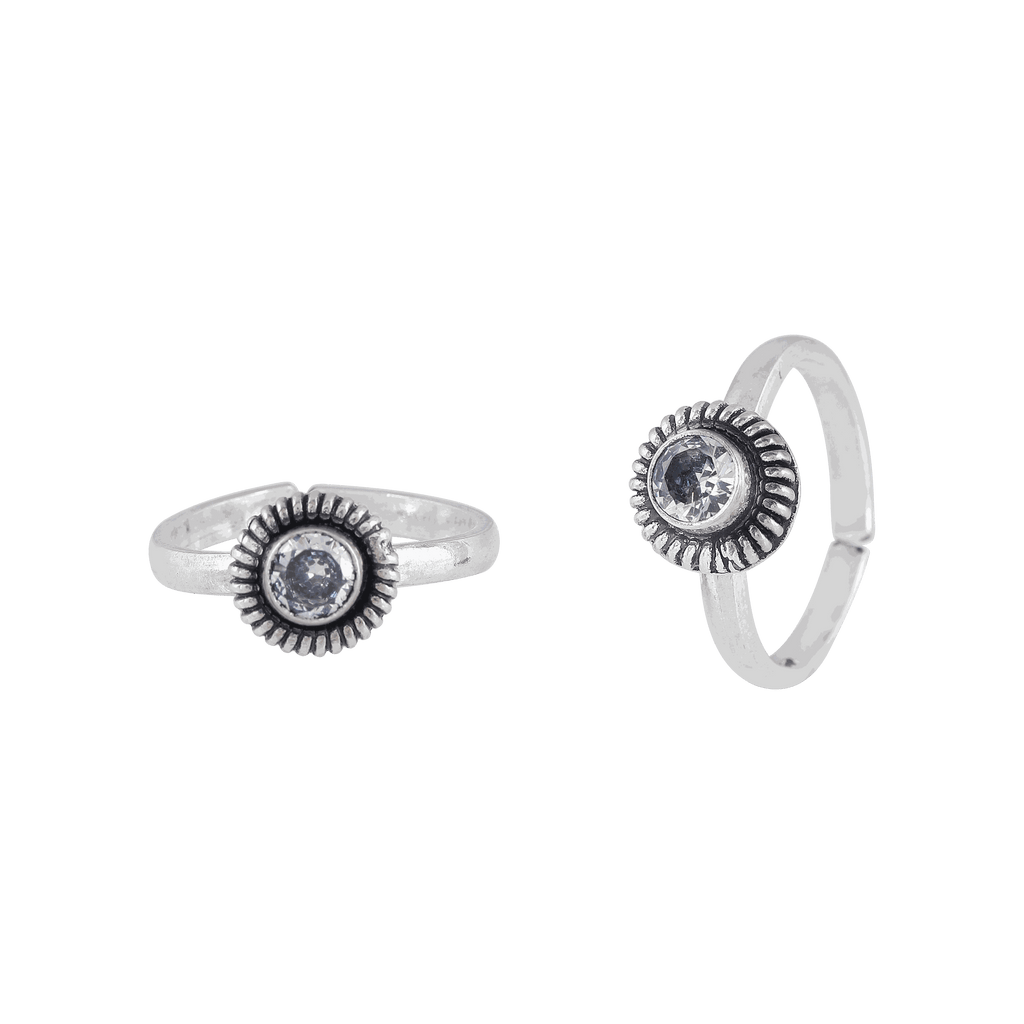 Oxidized Silver CZ Sunburst Toe RingsOxidized Silver CZ Sunburst Toe Rings