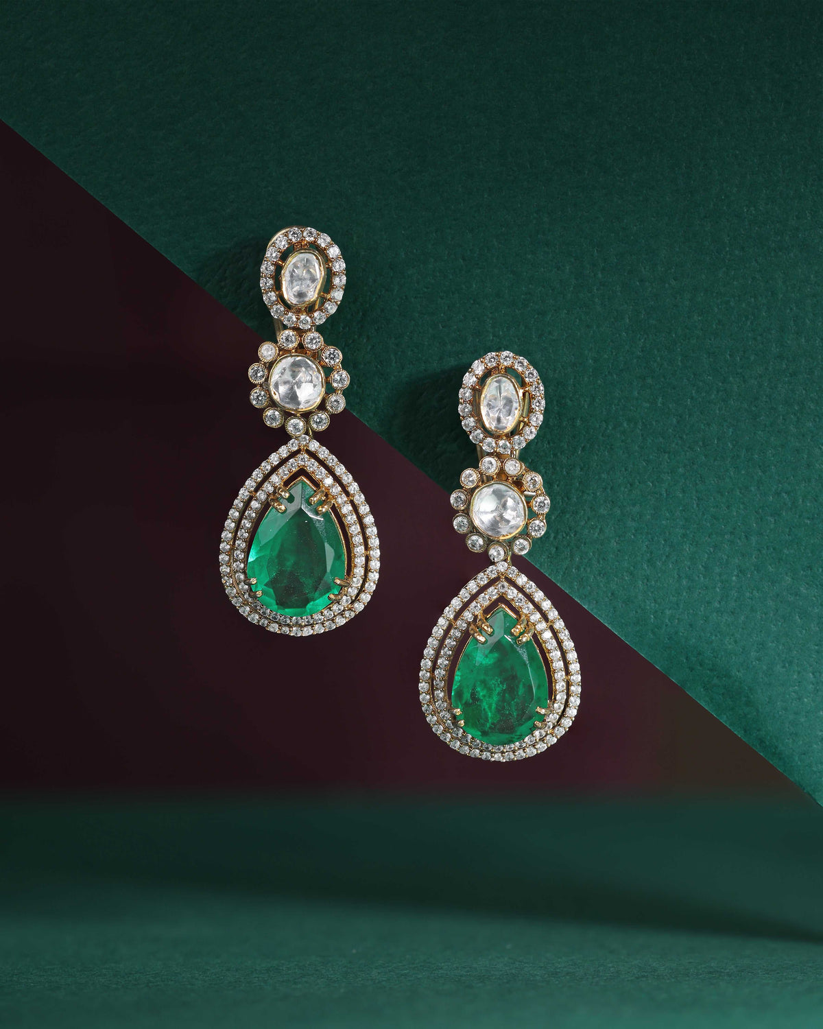 Polki Pattern Silver Floral Drop Earrings in Gold-PlatedPolki Pattern Silver Earrings
