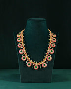 Silver Kundan Pattern Bottu Necklace with Green BeadsSilver Kundan Pattern Bottu Necklace