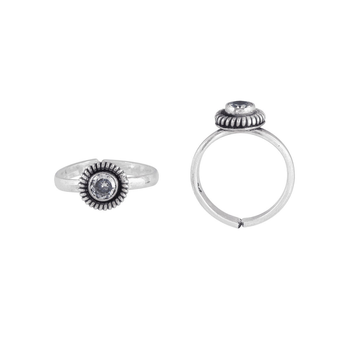 Oxidized Silver CZ Sunburst Toe RingsOxidized Silver CZ Sunburst Toe Rings